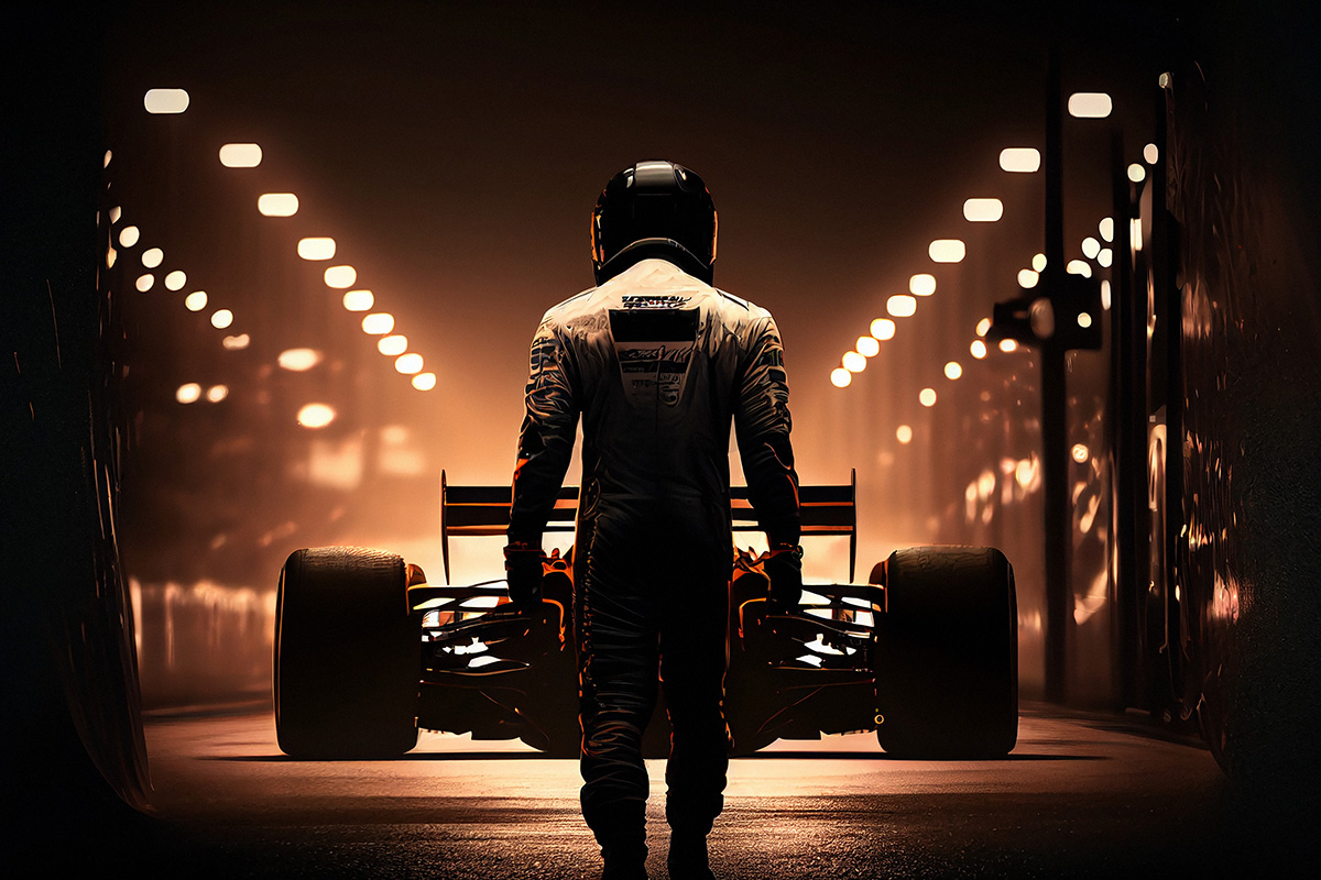 Formel 1-förare som går mot sin bil