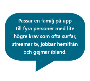Denna hastighet passar en familj på upp till fyra personer som ofta surfar, streamar tv, jobbar hemifrån och gejmar ibland.